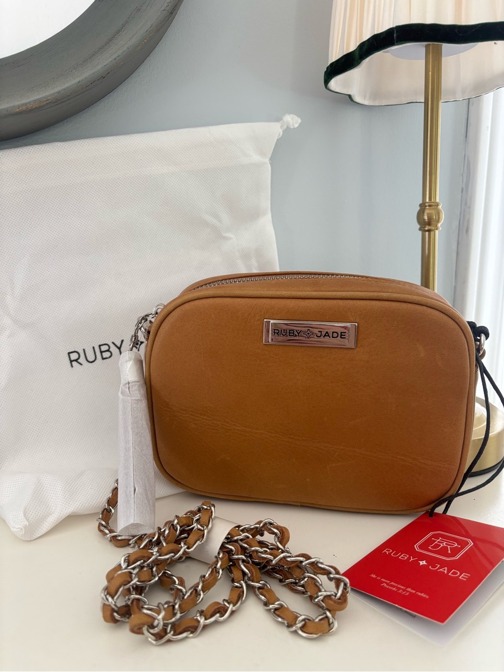 Tan Leather Crossbody Camera Bag